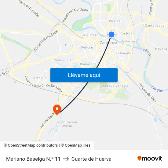 Mariano Baselga N.º 11 to Cuarte de Huerva map