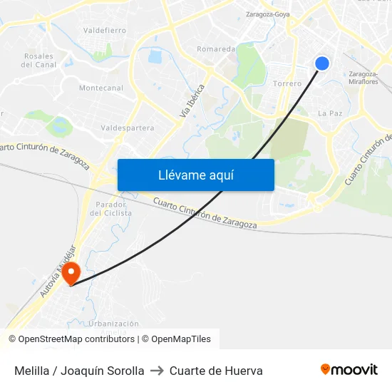 Melilla / Joaquín Sorolla to Cuarte de Huerva map