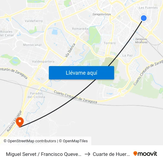 Miguel Servet / Francisco Quevedo to Cuarte de Huerva map