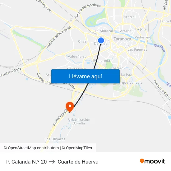 P. Calanda N.º 20 to Cuarte de Huerva map