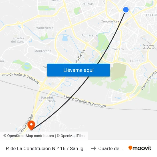 P. de La Constitución N.º 16 / San Ignacio de Loyola to Cuarte de Huerva map