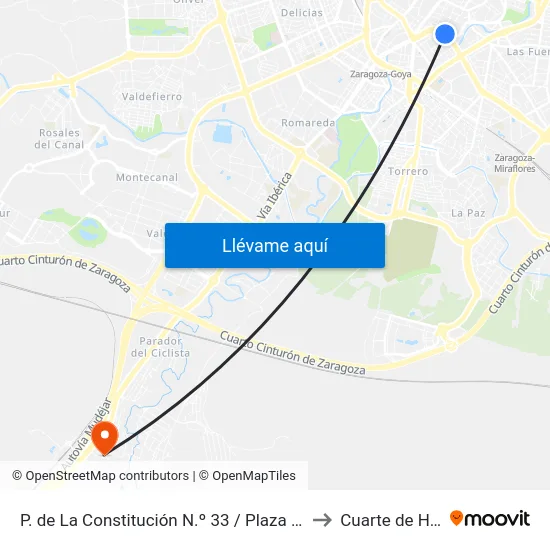 P. de La Constitución N.º 33 / Plaza de Los Sitios to Cuarte de Huerva map