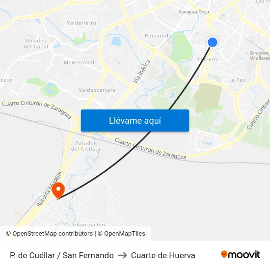 P. de Cuéllar / San Fernando to Cuarte de Huerva map
