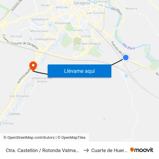 Ctra. Castellón / Rotonda Valmadrid to Cuarte de Huerva map