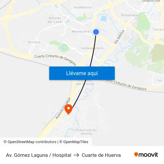 Av. Gómez Laguna / Hospital to Cuarte de Huerva map