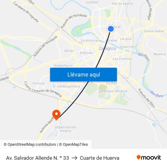 Av. Salvador Allende N. º 33 to Cuarte de Huerva map