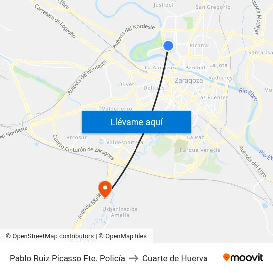 Pablo Ruiz Picasso Fte. Policía to Cuarte de Huerva map