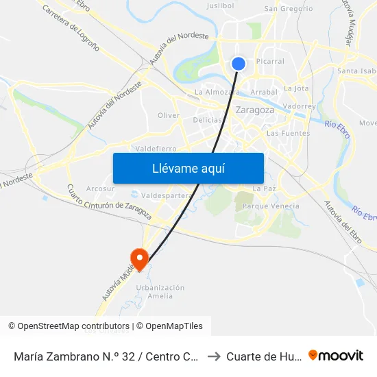 María Zambrano N.º 32 / Centro Comercial to Cuarte de Huerva map