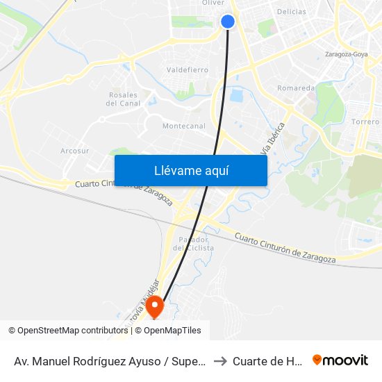 Av. Manuel Rodríguez Ayuso / Supermercado to Cuarte de Huerva map