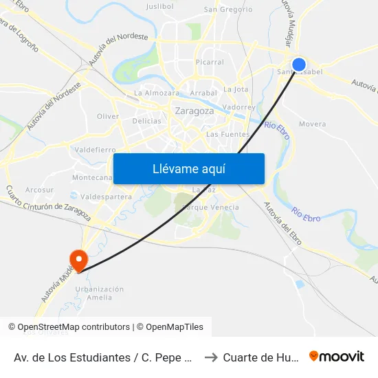 Av. de Los Estudiantes / C. Pepe Garcés to Cuarte de Huerva map