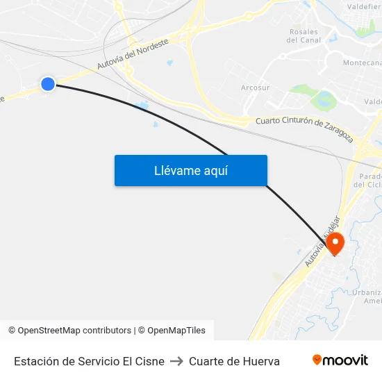 Estación de Servicio El Cisne to Cuarte de Huerva map
