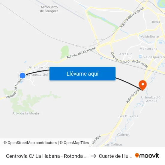 Centrovía C/ La Habana - Rotonda Entrada to Cuarte de Huerva map