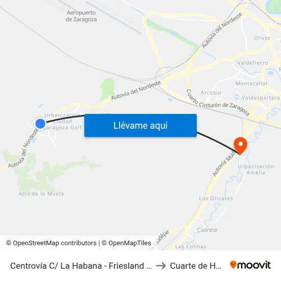Centrovía C/ La Habana - Friesland Campiña to Cuarte de Huerva map