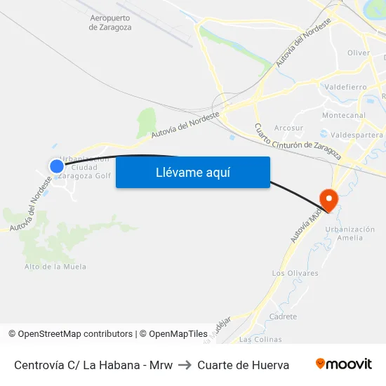 Centrovía C/ La Habana - Mrw to Cuarte de Huerva map
