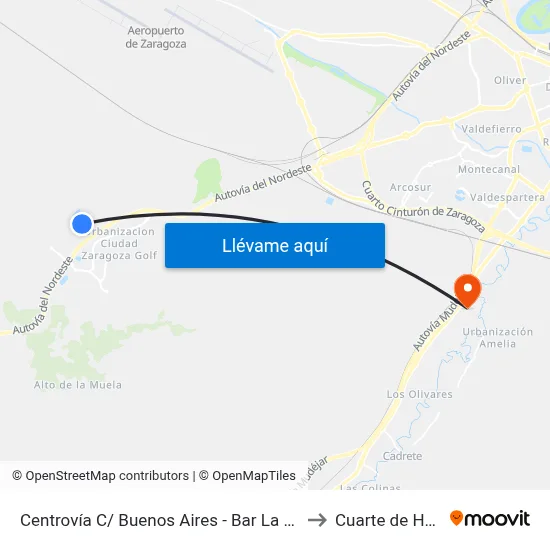 Centrovía C/ Buenos Aires - Bar La Colmenilla to Cuarte de Huerva map