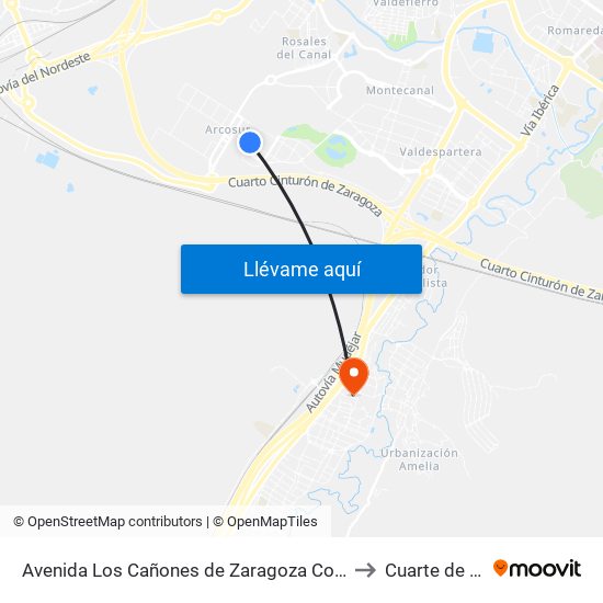 Avenida Los Cañones de Zaragoza Con Refugio de Góriz to Cuarte de Huerva map