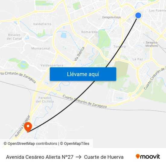 Avenida Cesáreo Alierta Nº27 to Cuarte de Huerva map