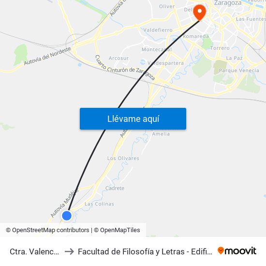 Ctra. Valencia, 32 to Facultad de Filosofía y Letras - Edificio Central map