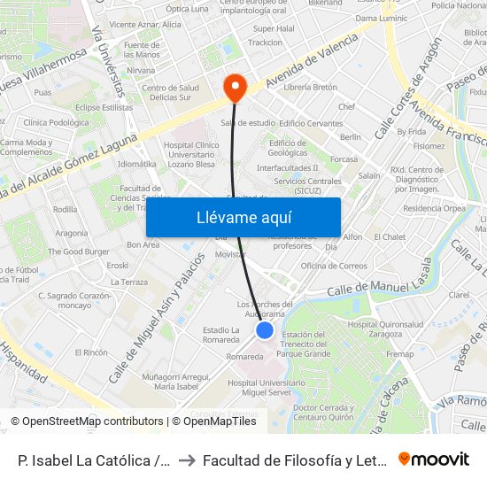 P. Isabel La Católica / Hospital Infantil to Facultad de Filosofía y Letras - Edificio Central map