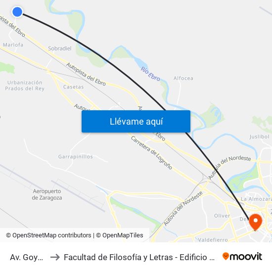 Av. Goya, 7 to Facultad de Filosofía y Letras - Edificio Central map