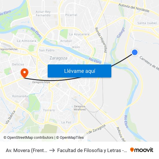 Av. Movera (Frente Nº 206) to Facultad de Filosofía y Letras - Edificio Central map