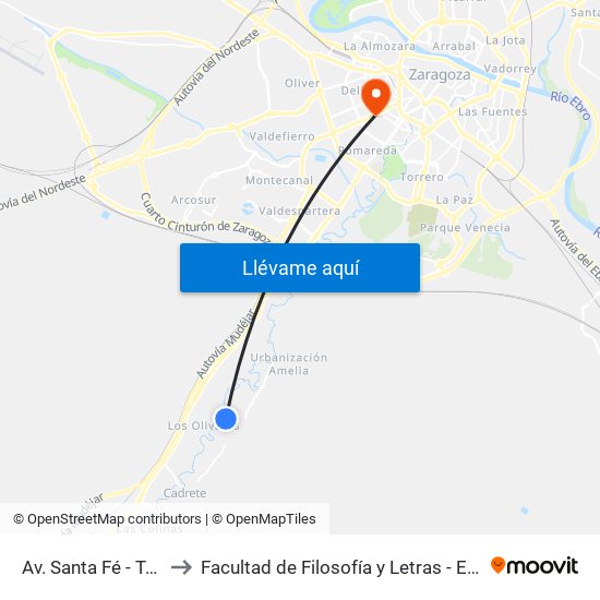 Av. Santa Fé - Tarazona to Facultad de Filosofía y Letras - Edificio Central map
