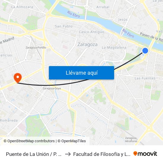 Puente de La Unión / P. Echegaray y Caballero to Facultad de Filosofía y Letras - Edificio Central map