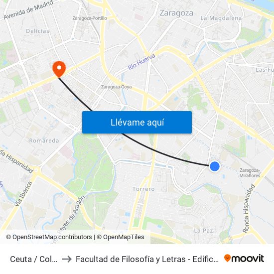 Ceuta / Colegio to Facultad de Filosofía y Letras - Edificio Central map