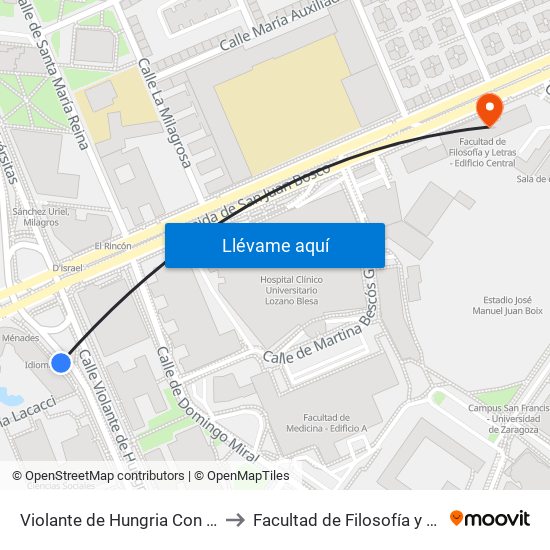 Violante de Hungria Con Avenida Gómez Laguna to Facultad de Filosofía y Letras - Edificio Central map