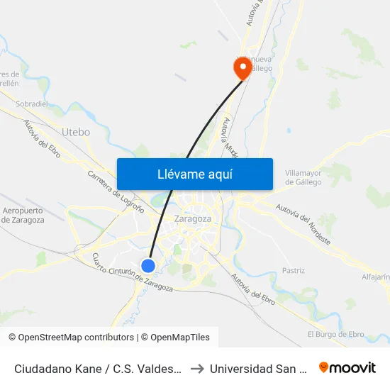 Ciudadano Kane / C.S. Valdespartera to Universidad San Jorge map