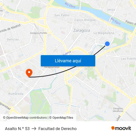 Asalto N.º 53 to Facultad de Derecho map