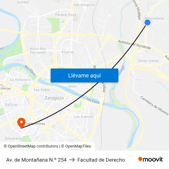 Av. de Montañana N.º 254 to Facultad de Derecho map