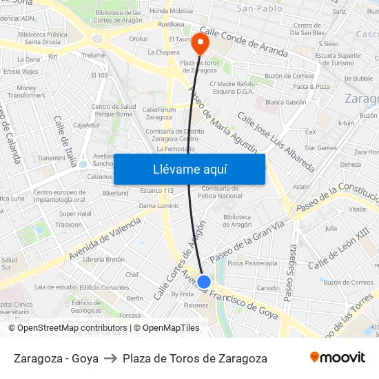 Zaragoza - Goya to Plaza de Toros de Zaragoza map