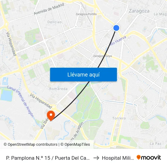 P. Pamplona N.º 15 / Puerta Del Carmen to Hospital Militar map