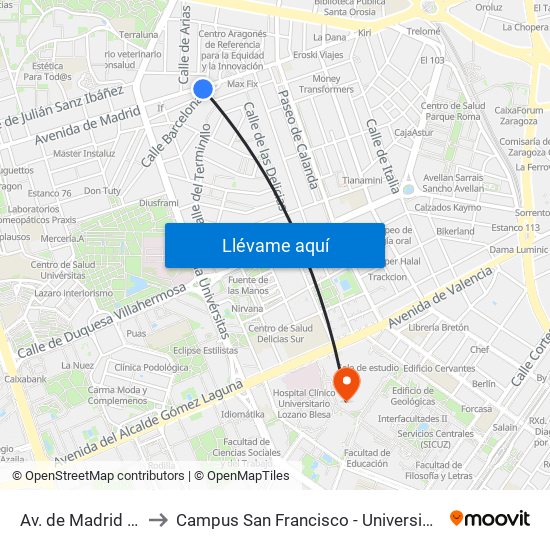 Av. de Madrid N. º 183 to Campus San Francisco - Universidad de Zaragoza map