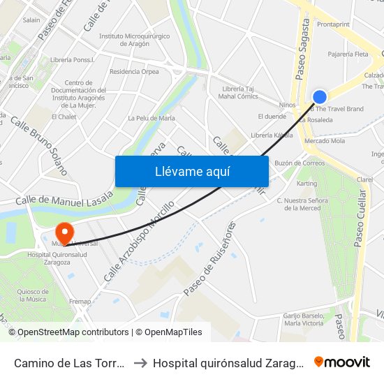 Camino de Las Torres N. º 116 to Hospital quirónsalud Zaragoza-Urgencias map