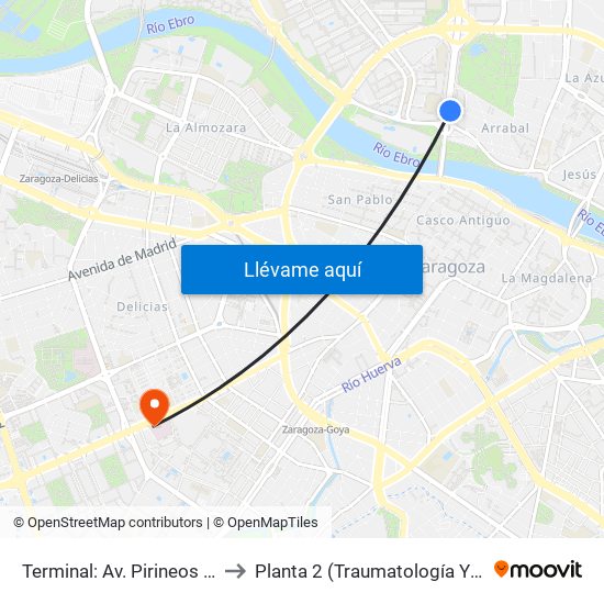 Terminal: Av. Pirineos - Puente de Santiago to Planta 2 (Traumatología Y Cirugía) Hospital Clínico map