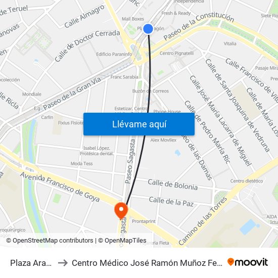 Plaza Aragón to Centro Médico José Ramón Muñoz Fernández map