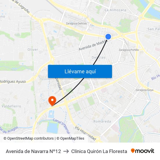 Avenida de Navarra Nº12 to Clínica Quirón La Floresta map