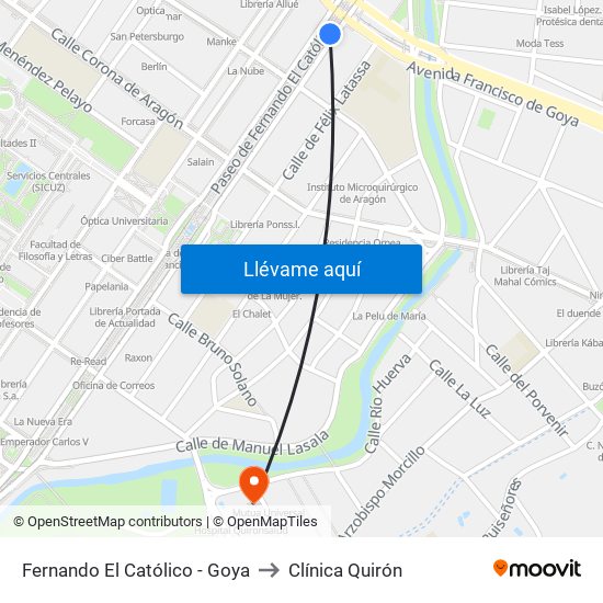 Fernando El Católico - Goya to Clínica Quirón map