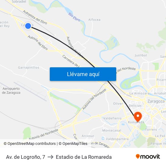 Av. de Logroño, 7 to Estadio de La Romareda map