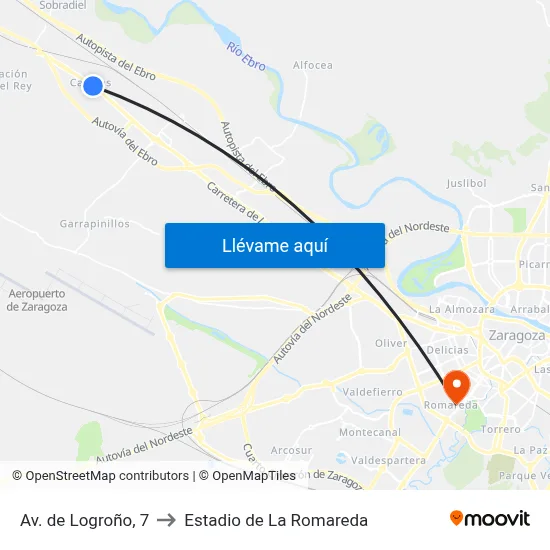 Av. de Logroño, 7 to Estadio de La Romareda map