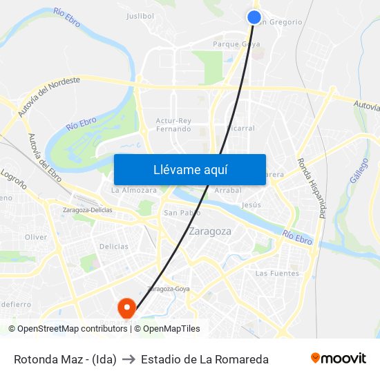 Rotonda Maz - (Ida) to Estadio de La Romareda map