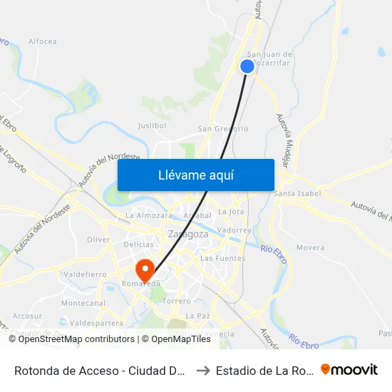 Rotonda de Acceso - Ciudad Del Transporte to Estadio de La Romareda map