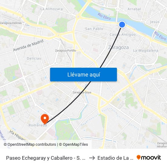 Paseo Echegaray y Caballero - S. Juan de Los Panetes to Estadio de La Romareda map