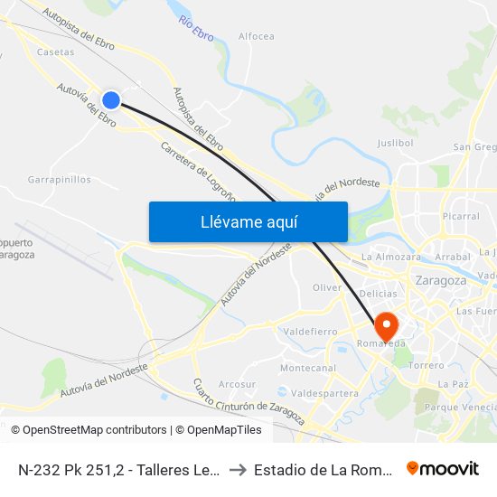 N-232 Pk 251,2 - Talleres Leciñena to Estadio de La Romareda map