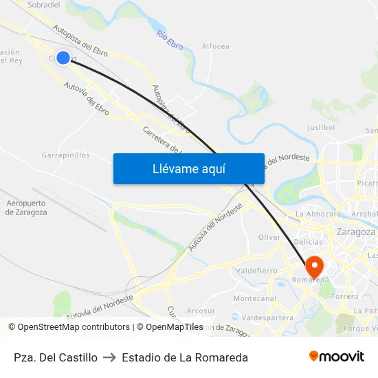 Pza. Del Castillo to Estadio de La Romareda map