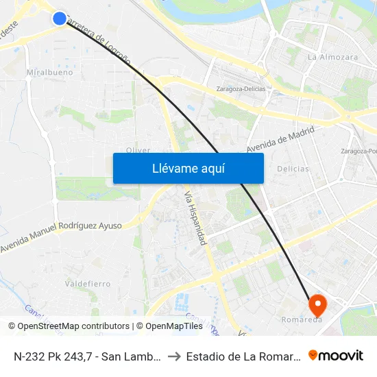 N-232 Pk 243,7 - San Lamberto to Estadio de La Romareda map