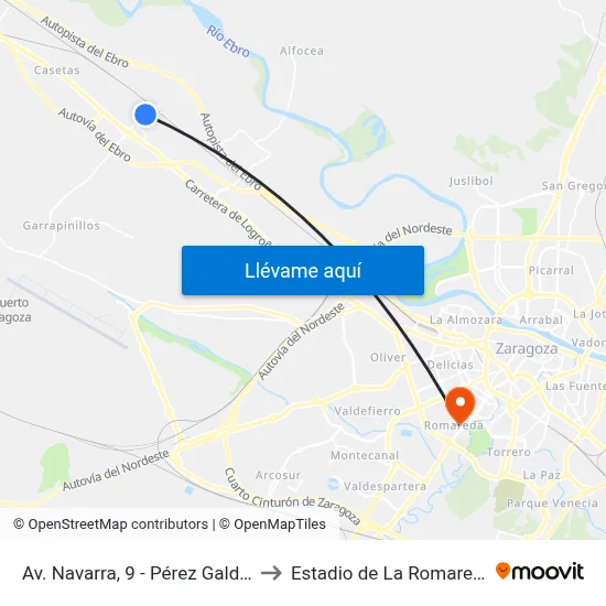 Av. Navarra, 9 - Pérez Galdós to Estadio de La Romareda map