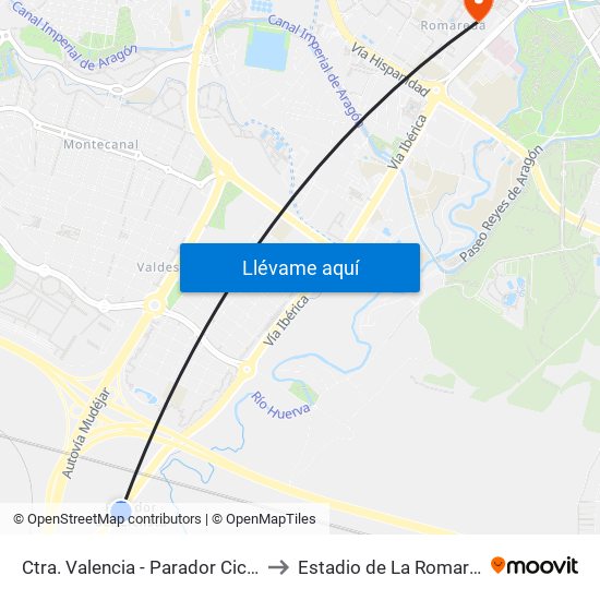 Ctra. Valencia - Parador Ciclista to Estadio de La Romareda map